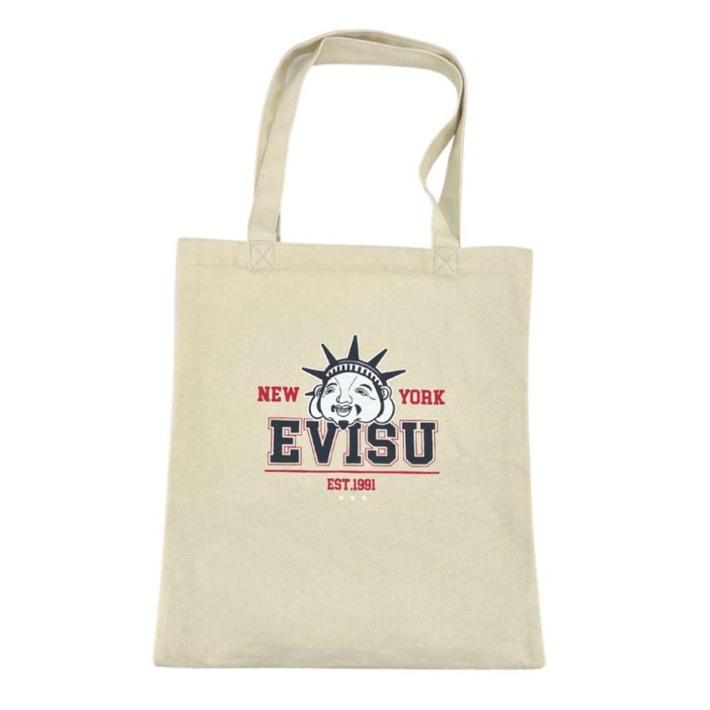 Evisu | New York God Head Printed Tote Bag | 100% Cotton Tote | Designer | Cream